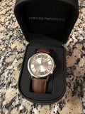 Emporio Armani Renato Silver Dial Brown Leather Strap Watch For Men - AR2463 Authentic Buy Shop Now