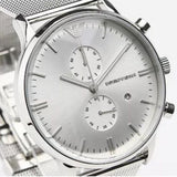 Emporio Armani Classic Chronograph Quartz Silver Dial Silver Mesh Bracelet Watch For Men - AR0390 Authentic Buy Shop Now