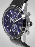 Hugo Boss Rafale Chronograph Quartz Blue Dial Black Leather Strap Watch For Men - HB1513391 Authentic Buy Shop Now
