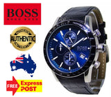 Hugo Boss Rafale Chronograph Quartz Blue Dial Black Leather Strap Watch For Men - HB1513391 Authentic Buy Shop Now