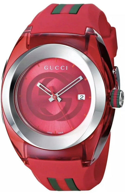 Gucci Sync XXL Quartz Red Dial Red Rubber Strap Unisex Watch - YA137103 Authentic Buy Shop Now