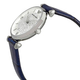 Emporio Armani Gianni T Bar Quartz Crystals Silver Dial Blue Leather Strap Watch For Women - AR11344 Authentic Buy Shop Now