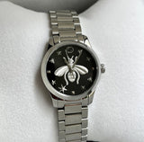 Gucci G Timeless Quartz Diamonds Black Dial Silver Steel Strap Watch For Women - YA1265024 Authentic Buy Shop Now