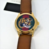 Gucci Le Marche Des Merveilles Red & Green Dial Brown Leather Strap Unisex Watch - YA126497 Authentic Buy Shop Now
