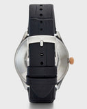 Emporio Armani Zeta Skeleton Automatic Silver Dial Black Leather Strap Watch For Men - AR60018 Authentic Buy Shop Now
