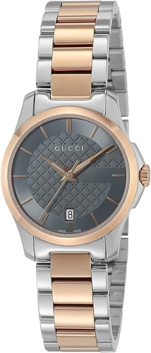 Gucci G Timeless Grey Dial Two Tone Steel Strap Watch For Women - YA126527 Authentic Buy Shop Now