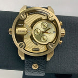 Diesel Mr Daddy Gold Dial Black Leather Strap Watch For Men - DZ7363 Authentic Buy Shop Now