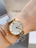 Emporio Armani Gianni T Bar Analog White Dial Two Tone Steel Strap Watch For Women - AR2076 Authentic Buy Shop Now