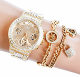 Guess Moonlight Multi Function Diamonds Gold Dial Gold Steel Strap Watch for Women - GW0320L2 Authentic Buy Shop Now