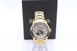 Bulova BVA Skeleton Silver Dial Gold Steel Strap Watch for Men - 97A108 Authentic Buy Shop Now