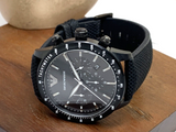 Emporio Armani Mario Chronograph Quartz Black Dial Black Nylon Strap Watch For Men - AR11453 Authentic Buy Shop Now