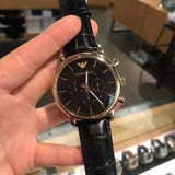 Emporio Armani Luigi Chronograph Black Dial Black Leather Watch For Men - AR1917 Authentic Buy Shop Now