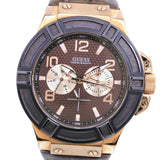 Guess Rigor Analog Brown Dial Brown Leather Strap Watch For Men - W0040G3 Authentic Buy Shop Now