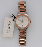 Gucci G Timeless Silver Dial Two Tone Steel Strap Watch For Women - YA126528 Authentic Buy Shop Now