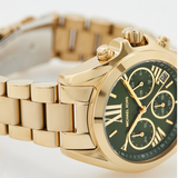 Michael Kors Bradshaw Chronograph Green Dial Gold Steel Strap Watch For Women - MK7257 Authentic Buy Shop Now