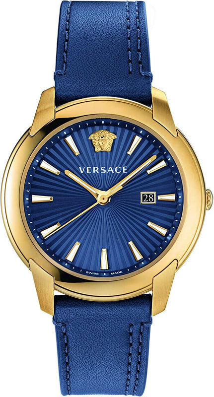 Versace V-Urban Quartz Blue Dial Blue Leather Strap Watch for Men - VELQ00319 Authentic Buy Shop Now