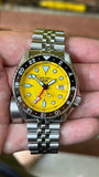 Seiko 5 Sport SKX GMT US Special Creation Automatic Yellow Dial Silver Steel Strap Watch for Men - SSK017K1 Authentic Buy Shop Now