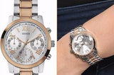 Guess Mini Sunrise Analog Silver Dial Two Tone Steel Strap Watch For Women - W0448L4 Authentic Buy Shop Now