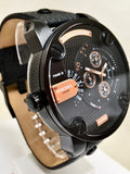 Diesel Little Daddy Chronograph Black Dial Black Leather Strap Watch For Men - DZ7291 Authentic Buy Shop Now