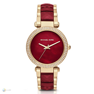 Michael Kors Parker Mother of Pearl Red Dial Two Tone Steel Strap Watch for Women - MK6427 Authentic Buy Shop Now