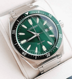 Citizen Eco Drive Vintage Green Dial Silver Steel Strap Watch For Men - AW1598-70X Authentic Buy Shop Now