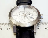 Burberry The City Chronograph White Dial Black Leather Strap Watch for Men - BU9355 Authentic Buy Shop Now