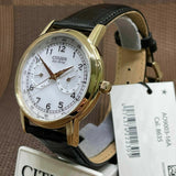 Citizen Watch Eco Drive Day & Date White Dial Black Leather Strap Watch For Men - AO9003-16A Authentic Buy Shop Now