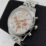 Michael Kors Lexington Chronograph Silver Dial Silver Steel Strap Watch for Men - MK8515 Authentic Buy Shop Now
