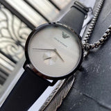 Emporio Armani Modern Slim Analog Silver Dial Blue Leather Strap Watch For Men - AR11214 Authentic Buy Shop Now