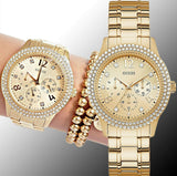 Guess Bedazzle Diamonds Gold Dial Gold Steel Strap Watch For Women - W1097L2 Authentic Buy Shop Now