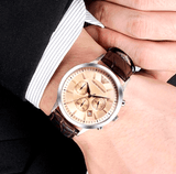 Emporio Armani Classic Chronograph Beige Dial Brown Leather Strap Watch For Men - AR2433 Authentic Buy Shop Now
