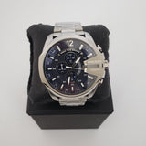 Diesel Mega Chief Chronograph Blue Dial Silver Steel Strap Watch For Men - DZ4417 Authentic Buy Shop Now