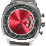Gucci Grip Quartz Chronograph Red Dial Silver Steel Strap Watch For Men - YA157303 Authentic Buy Shop Now