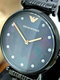 Emporio Armani Gianni T-Bar Quartz Black Mother of Pearl Dial Black Steel Strap Watch For Women - AR11268 Authentic Buy Shop Now