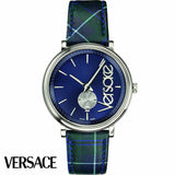 Versace V-Circle The Clans Edition Blue Dial Blue & Green Leather Strap Watch for Women - VEBQ00118 Authentic Buy Shop Now