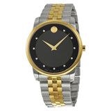 Movado Museum Classic Diamonds Black Dial Two Tone Steel Strap Watch For Men - 0606879 Authentic Buy Shop Now