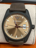 Emporio Armani Sportivo Chronograph Beige Dial Brown Leather Strap Watch For Men - AR6081 Authentic Buy Shop Now