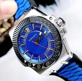 Versace Chain Reaction Quartz Blue Dial Blue & Black Leather Strap Watch for Men - VEDY00119 Authentic Buy Shop Now