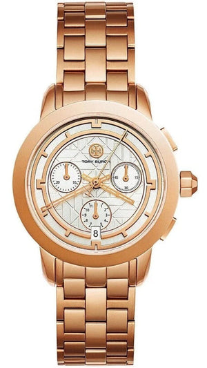 Tory Burch Classic Chronograph White Dial Rose Gold Steel Strap Watch for Women - TBW1033 Authentic Buy Shop Now