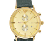 Emporio Armani Chronograph Champagne Dial Green Leather Strap Watch For Men - AR1722 Authentic Buy Shop Now