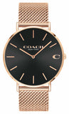 Coach Charles Black Dial Rose Gold Mesh Bracelet Watch for Men - 14602552 Authentic Buy Shop Now