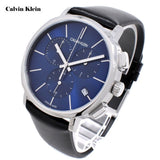 Calvin Klein Chronograph Blue Dial Black Leather Strap Watch for Men - K8Q371CN Authentic Buy Shop Now