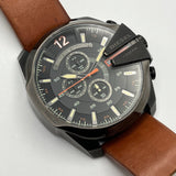 Diesel Mega Chief Chronograph Black Dial Brown Leather Strap Watch For Men - DZ4343 Authentic Buy Shop Now
