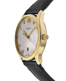 Gucci G-Timeless Mother of Pearl Dial Black Leather Strap Watch For Women - YA126589 Authentic Buy Shop Now