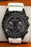 Emporio Armani Sportivo Chronograph Black Dial White Rubber Strap Watch For Men - AR6112 Authentic Buy Shop Now
