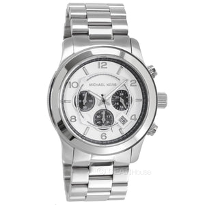 Michael Kors Runway Chronograph Silver Dial Silver Steel Strap Watch for Men - MK8060 Authentic Buy Shop Now