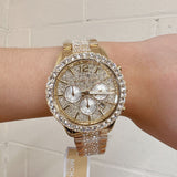 Michael Kors Layton Chronograph Gold Dial Gold Steel Strap Watch For Women - MK6977 Authentic Buy Shop Now