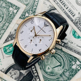 Emporio Armani Classic Chronograph White Dial Black Leather Strap Watch For Men - AR1892 Authentic Buy Shop Now