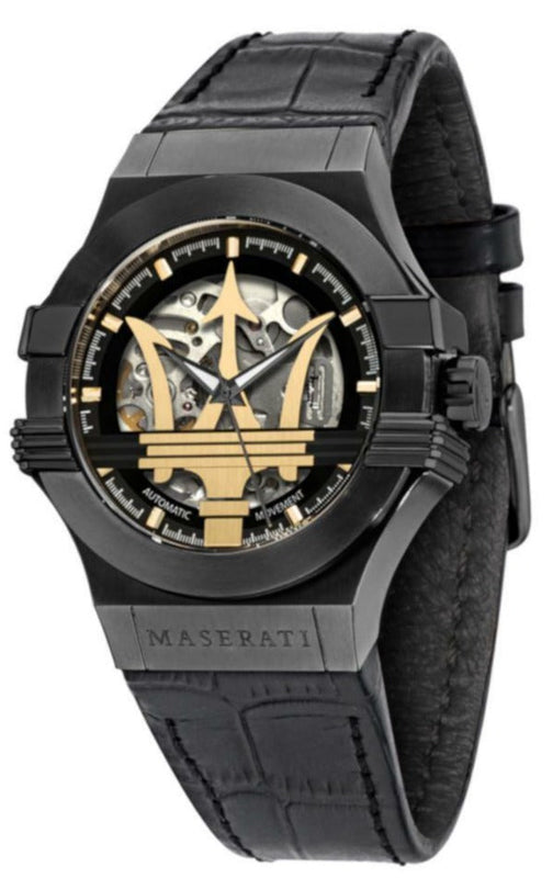 Maserati Potenza Skeleton Limited Edition Black Dial Black Leather Strap Watch For Men - R8821108027 Authentic Buy Shop Now
