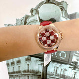 Michael Kors Camille Three Hand Crystals Rose Gold Dial Red Leather Strap Watch For Women - MK4701 Authentic Buy Shop Now